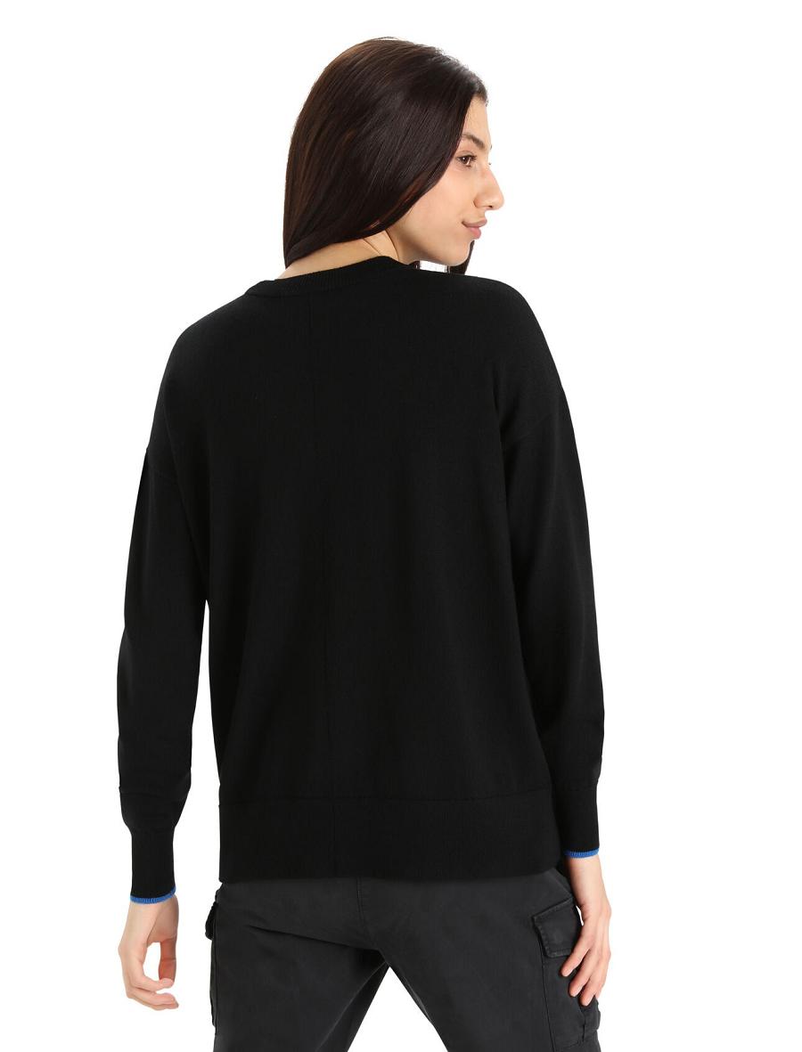 Black / Lazurite Women's Icebreaker Merino Shearer Crewe Sweaters | USA 1632CTVE